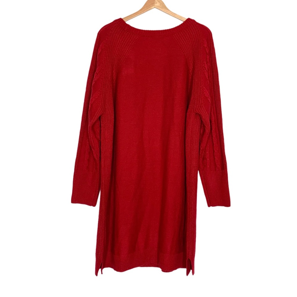 Lularoe Lauren Cable Knit Sweater Tunic Raglan Sleeves Red Size 3XL Size 26 / 28